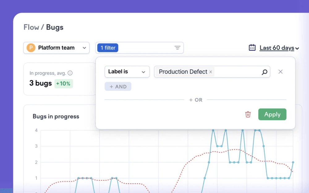 Flexible filters in Swarmia