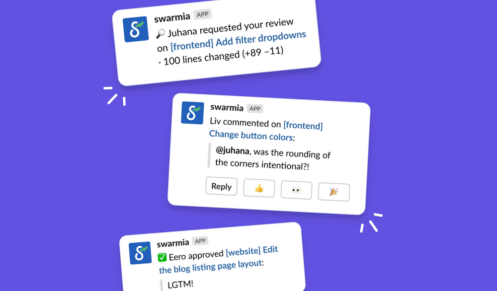 Personal and team Slack notifications make it easy to keep work flowing.