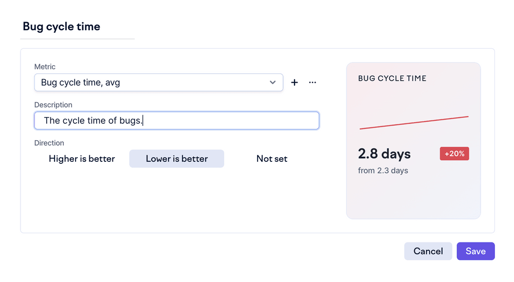 key metrics editor