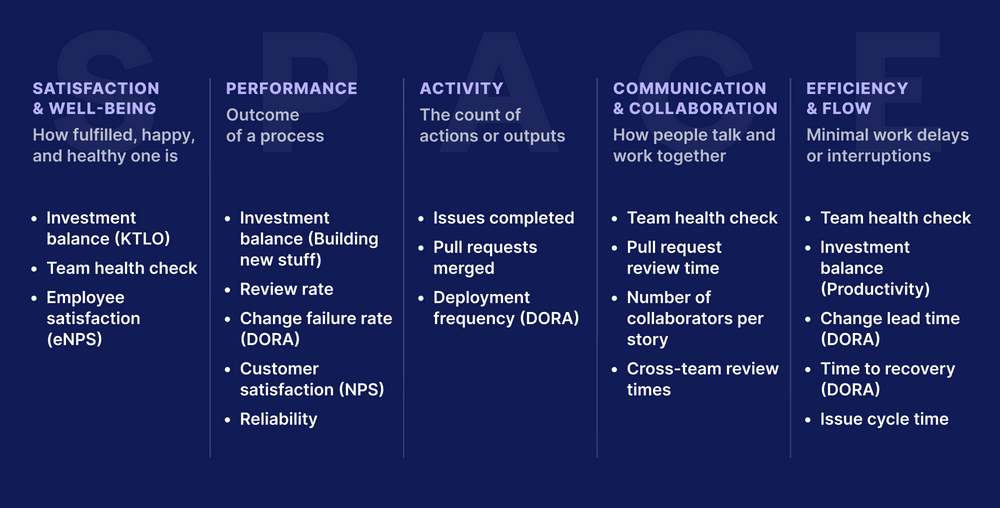 Example metrics for the SPACE framework