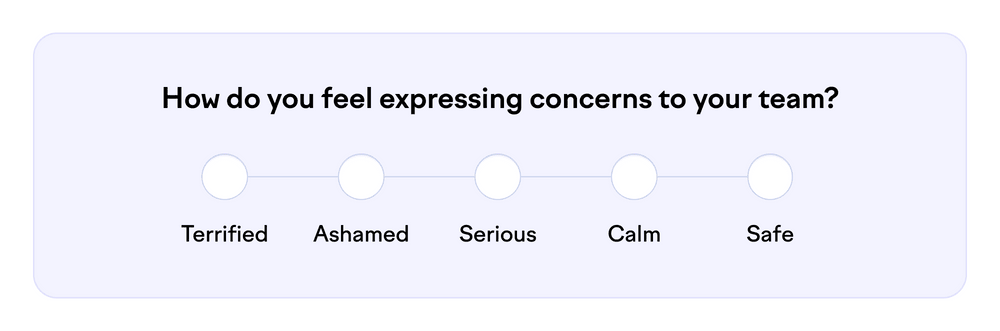 How do you feel expressing concerns to your team? (Terrified/Ashamed/Serious/Calm/Safe)